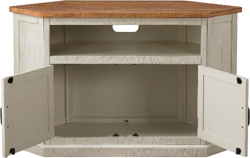 Antique White and Pine Corner TV Stand