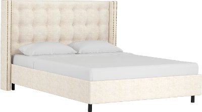 Wingback Linen Off White Queen, White Tufted Platform Bed Queen