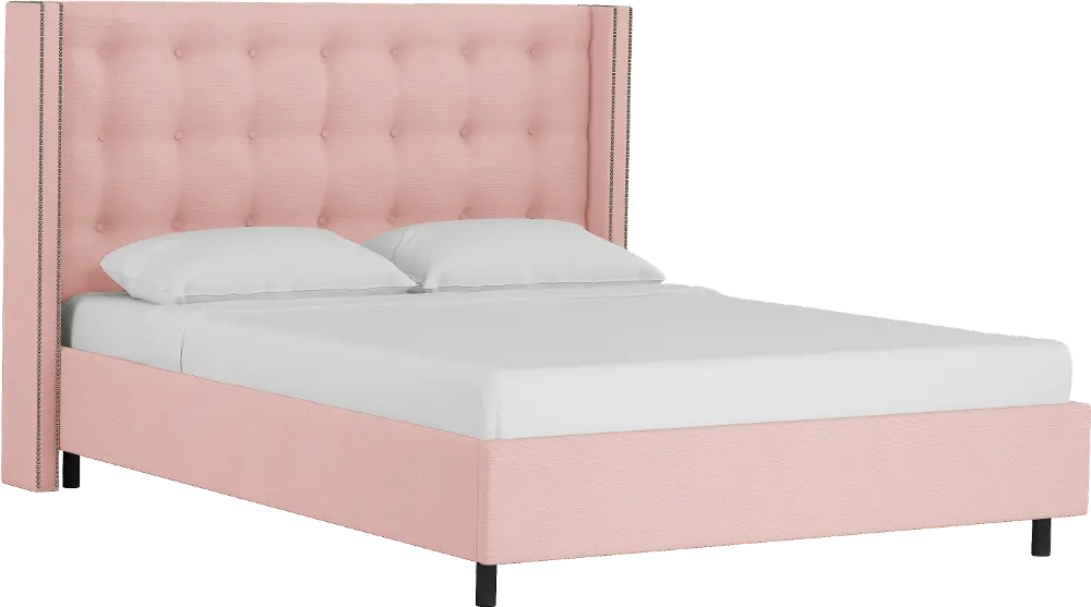 530NBPBD-PWLNNBLS Wingback Linen Blush Pink Twin Upholstered Platform Bed-1