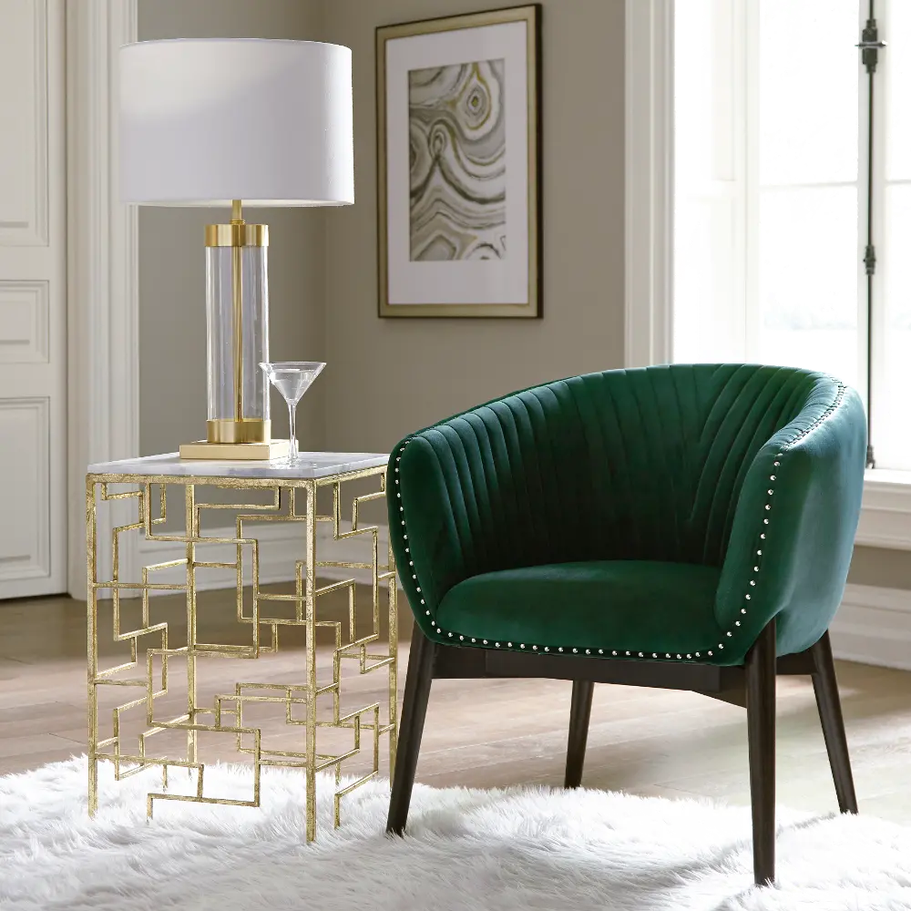 Gold End Table with White Marble Top - Modern Eclectic-1