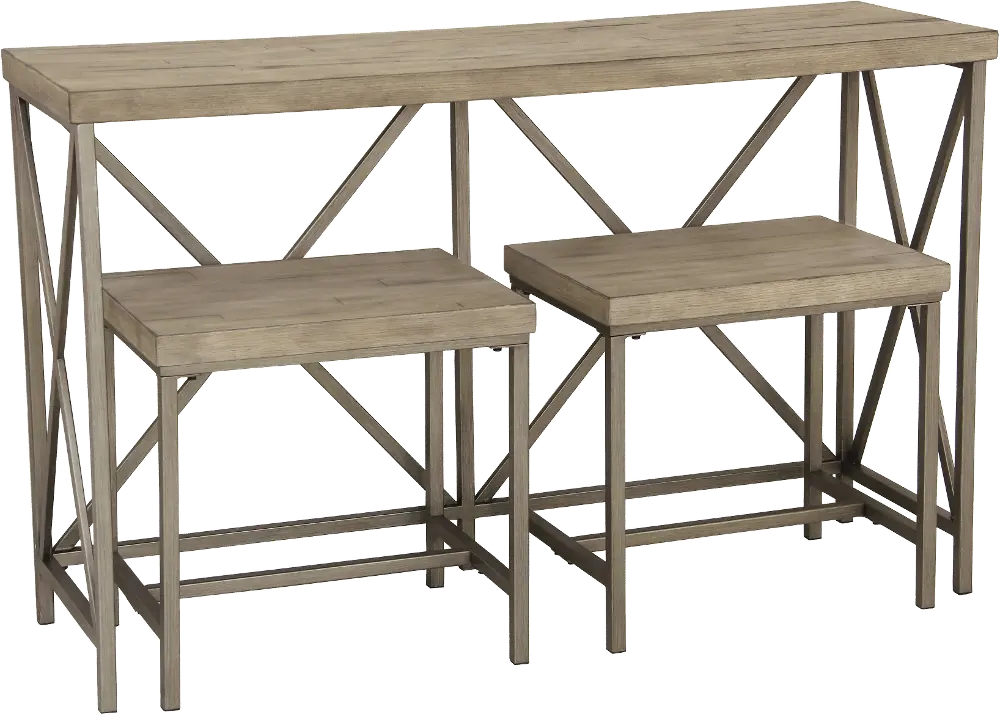 Industrial Sofa Table with 2 Stools - Modern Eclectic-1