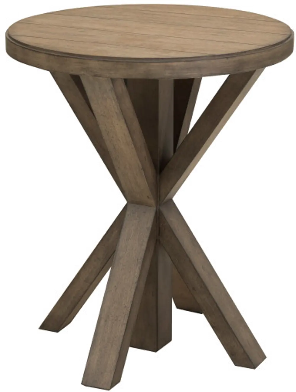 Light Oak Plank Top Round End Table - Modern Eclectic-1