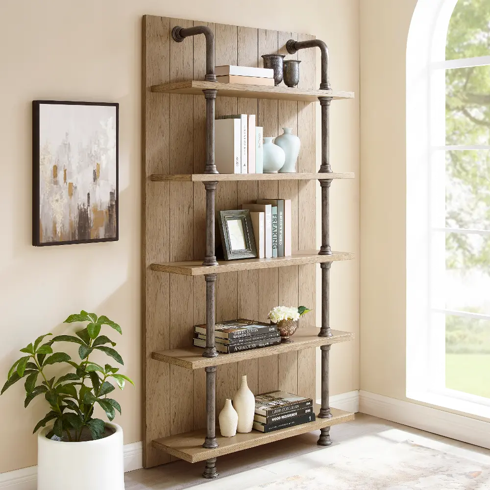 Industrial Bookcase with Metal Pipes - Modern Eclectic-1
