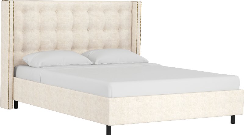 Wingback Linen Off White Queen, Upholstered Bed Frame Queen White