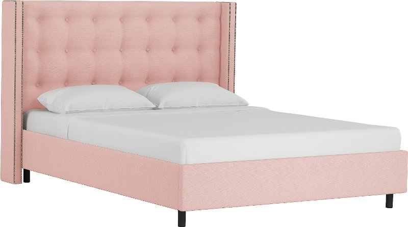Wingback Linen Blush Pink Queen, Queen Size Upholstered Platform Bed Frame