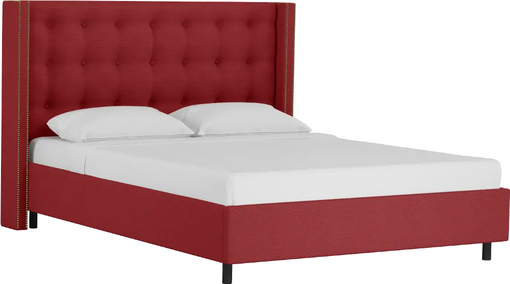 534NBPBD-BRLNNANTRD Wingback Linen Red California King Upholstered Bed-1