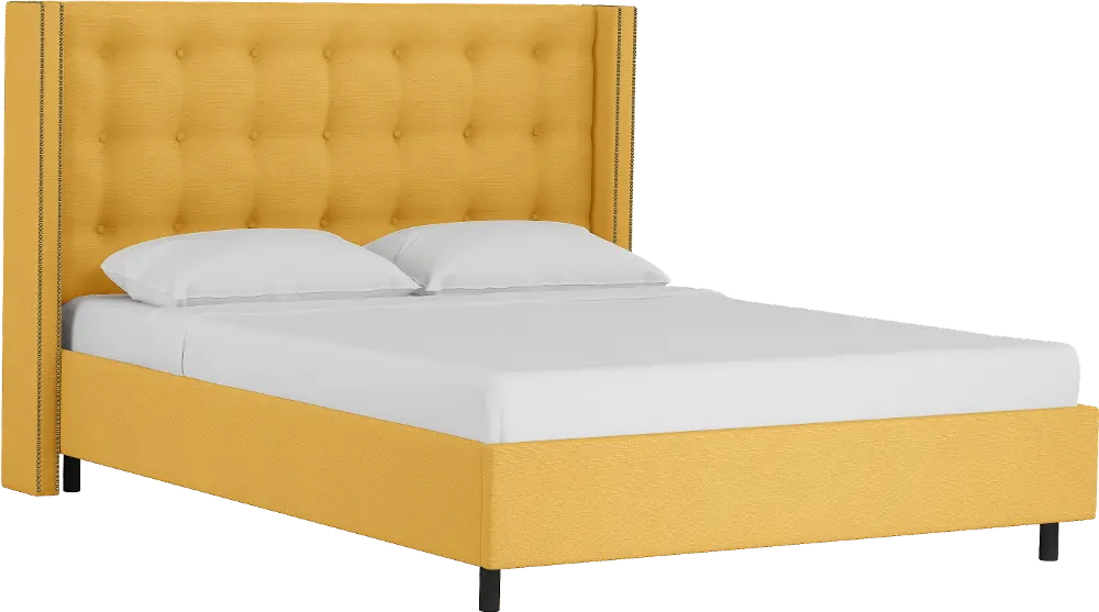534NBPBD-BRLNNFRNYLW Wingback Linen Yellow California King Upholstered Bed-1
