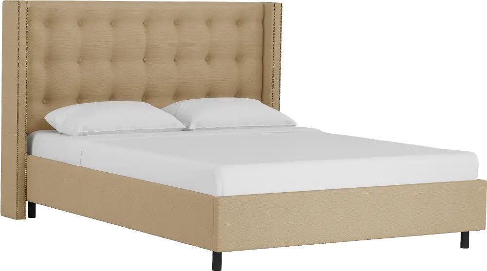 534NBPBD-BRLNNSND Wingback Linen Beige California King Upholstered Bed-1