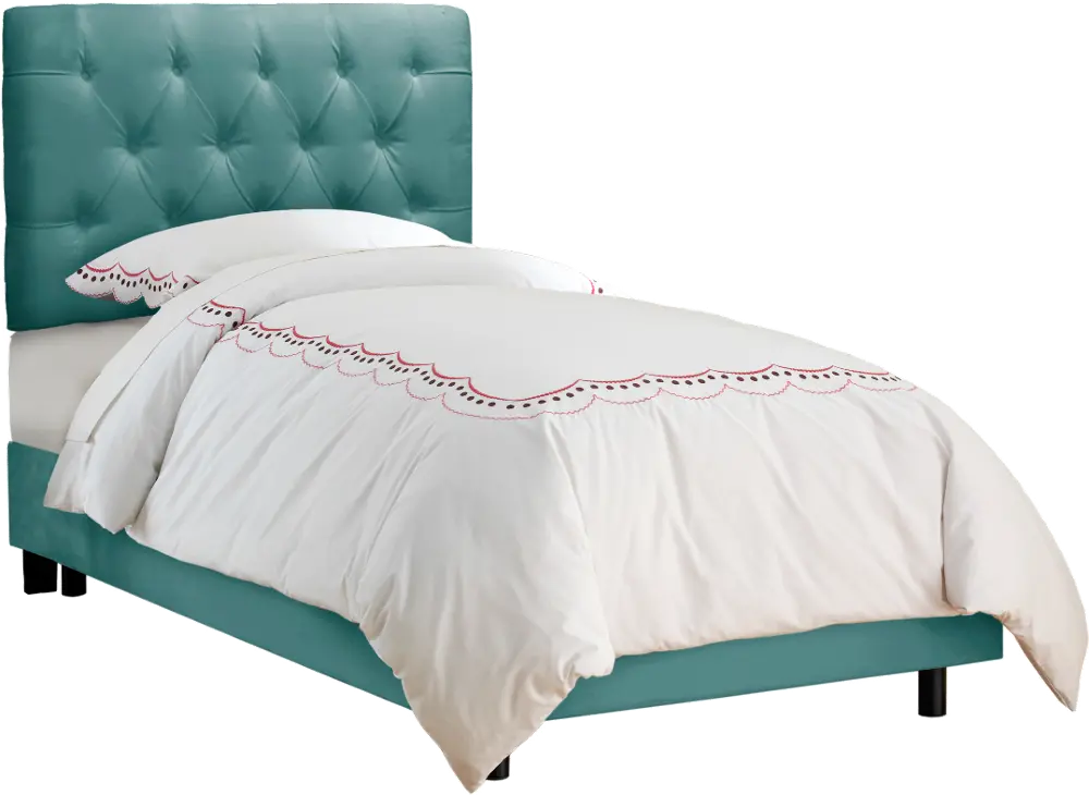 540BEDVLVCRB Tufted Velvet Caribbean Blue Twin Upholstered Bed-1