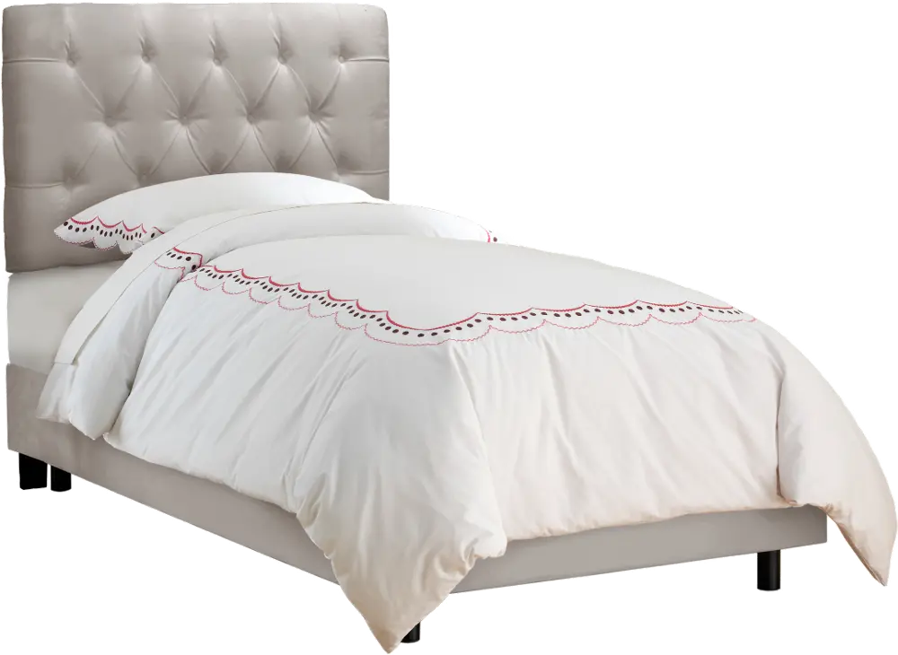 540BEDVLVLGHGR Tufted Velvet Light Gray Twin Upholstered Bed-1