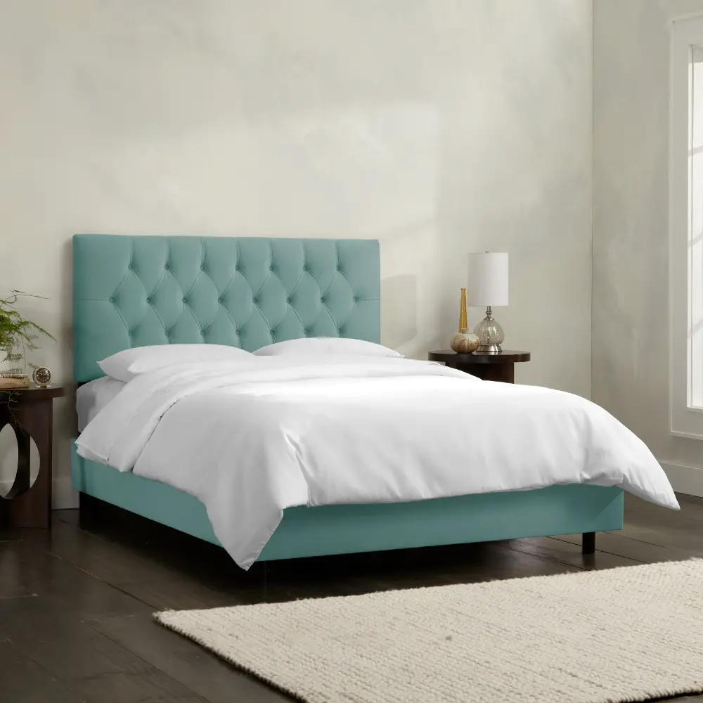 542BEDVLVCRB Tufted Velvet Caribbean Blue Queen Upholstered Bed-1