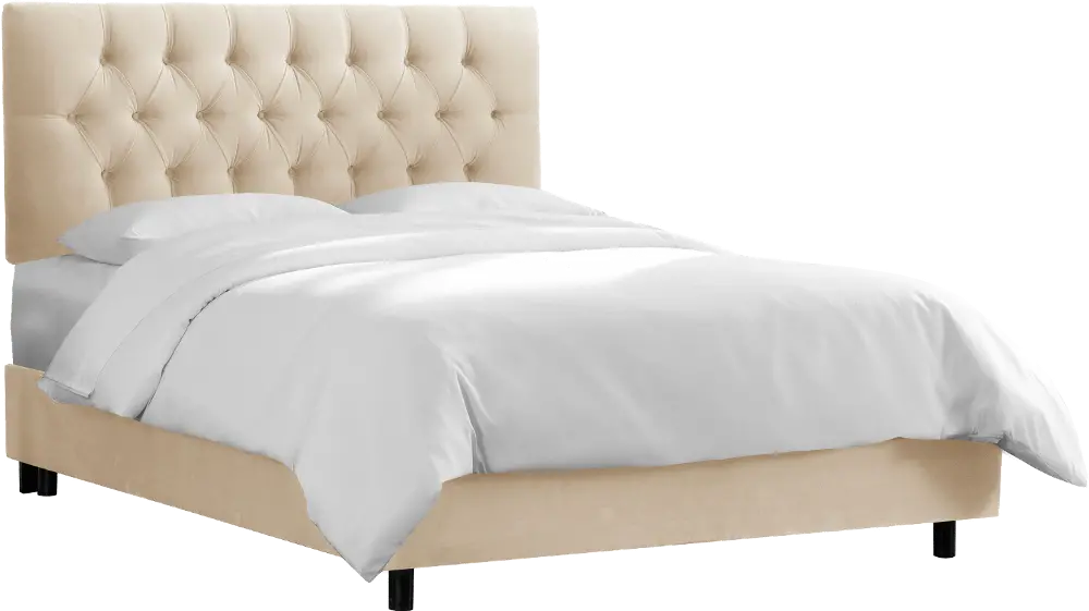 542BEDVLVPRL Tufted Velvet Beige Queen Upholstered Bed-1