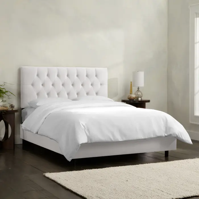 Button Tufted Upholstered King/CA King Size Bedroom Headboard in White Velvet 