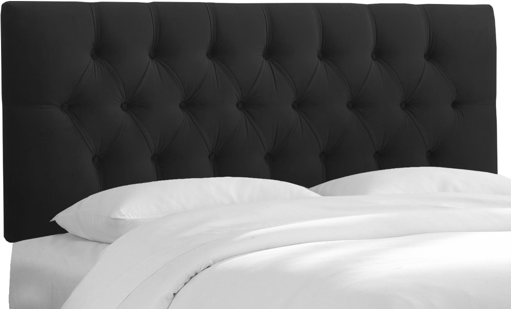 Julia Velvet Black Tufted Queen Upholstered Headboard - Skyline...