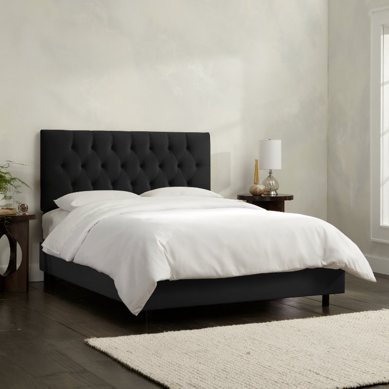 Tufted Velvet Black King Upholstered, Tufted Bed Frame Full
