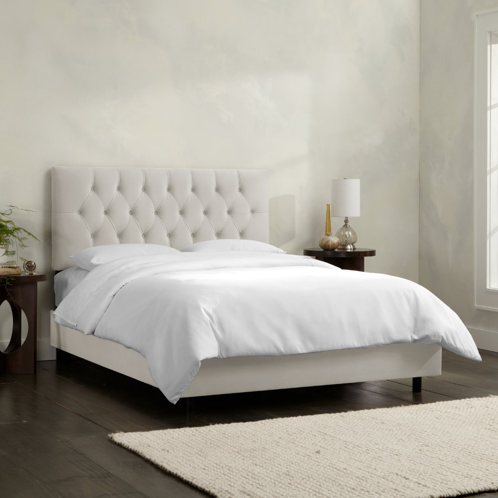 Julia Velvet Light Gray Tufted King Upholstered Bed - Skyline...