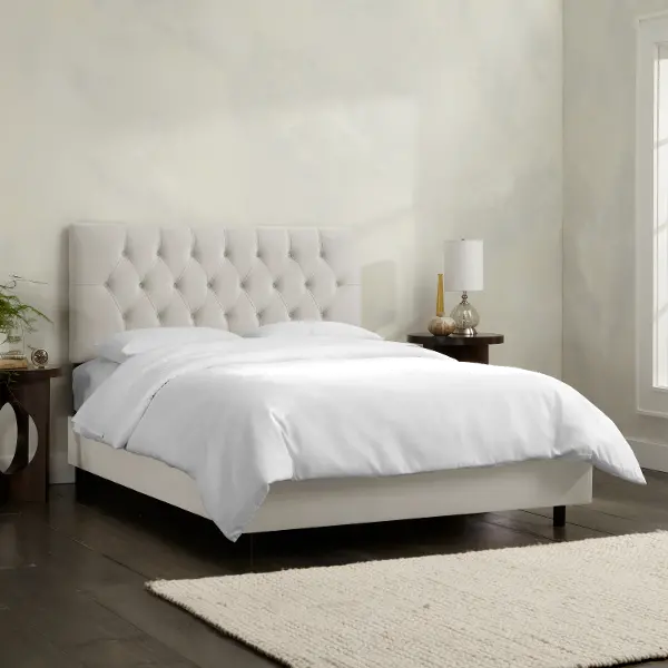 Tufted Velvet Gray King Upholstered Bed, Upholstered Bed Frame King Grey