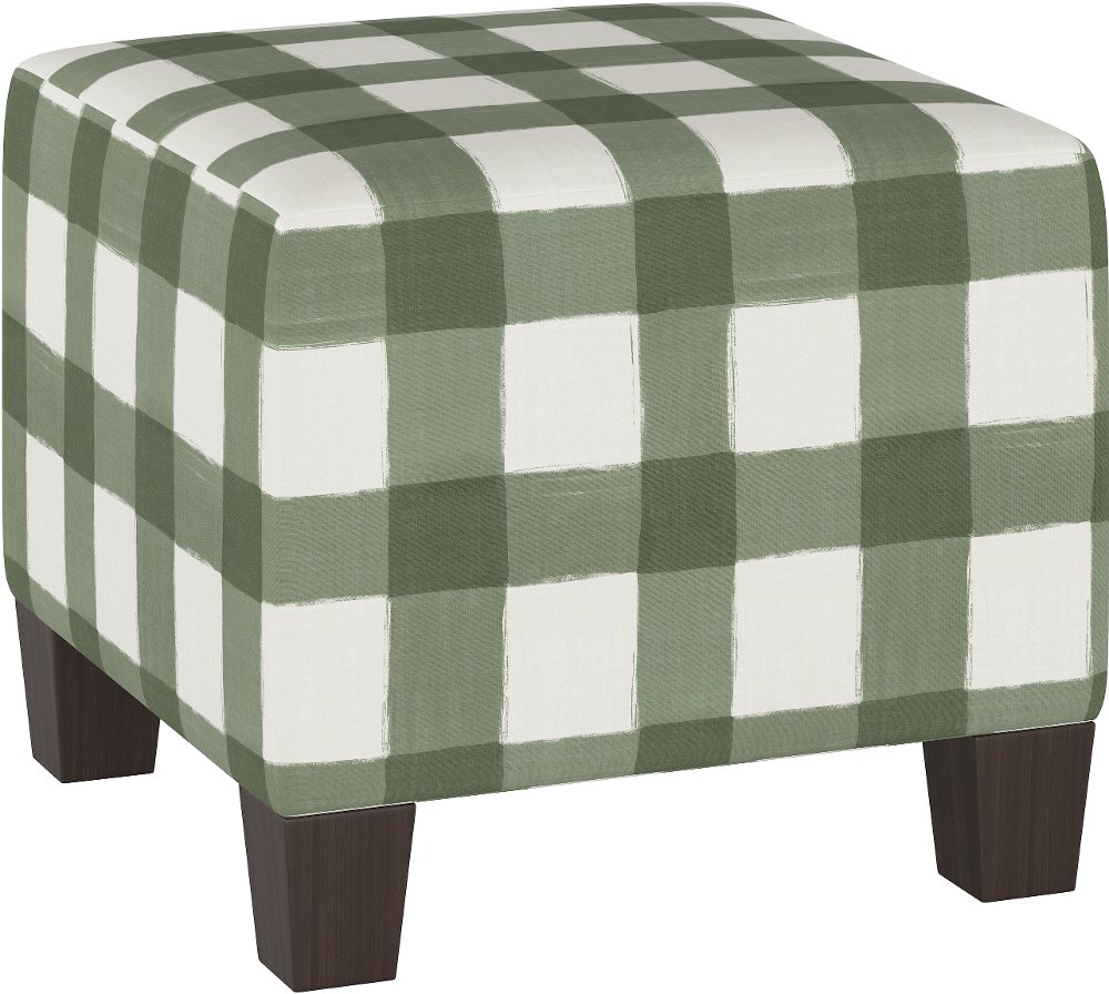 Green Plaid Buffalo Check Square Ottoman - Skyline Furniture