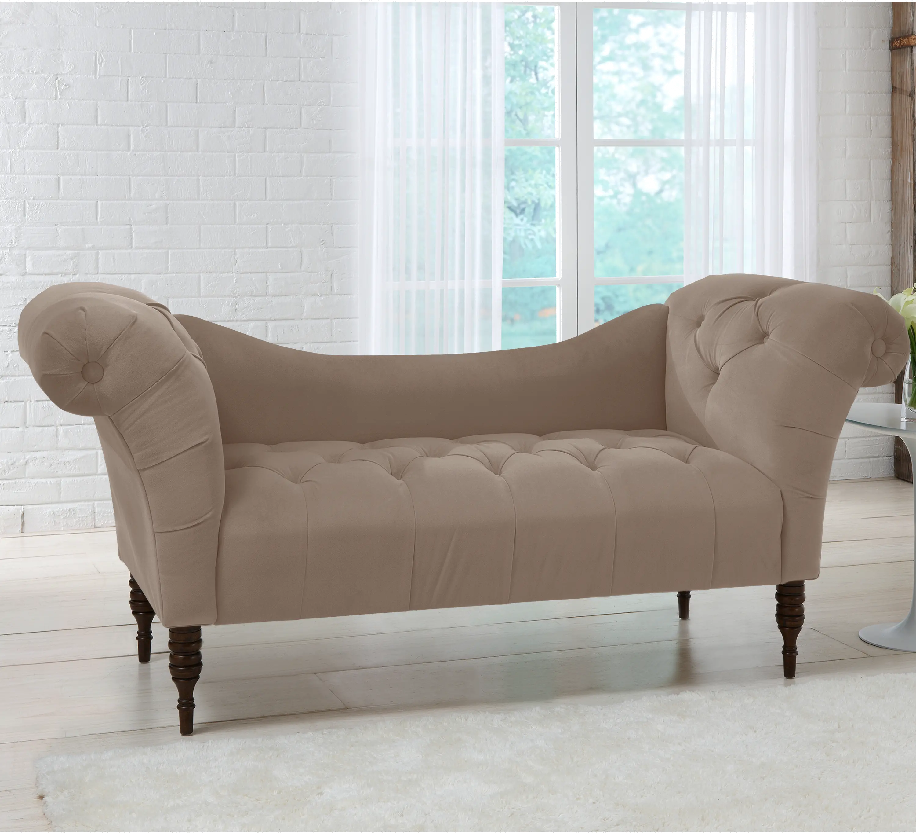 Edith Cocoa Brown Velvet Tufted Lounge Chaise - Skyline Furniture