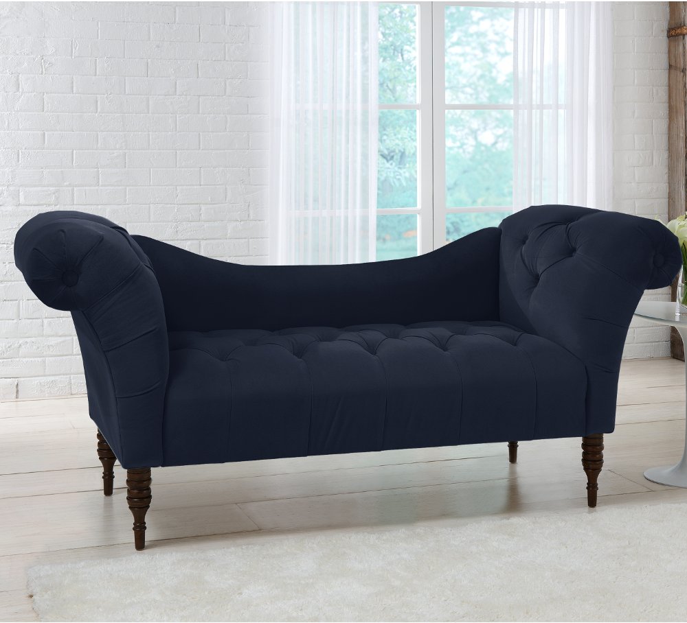 Edith Navy Blue Velvet Tufted Lounge Chaise - Skyline Furniture