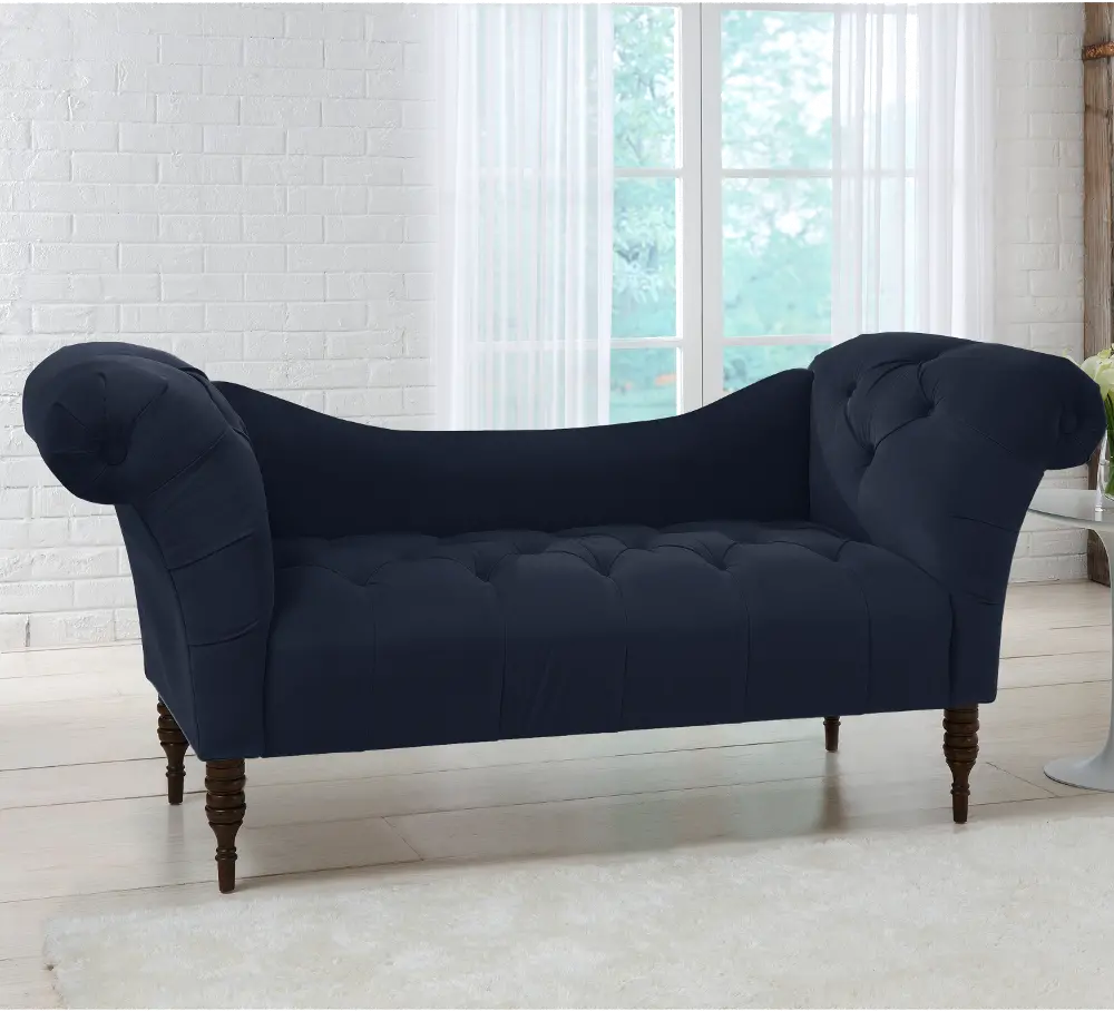 6006VLVINK Edith Navy Blue Velvet Tufted Lounge Chaise - Skyline Furniture-1