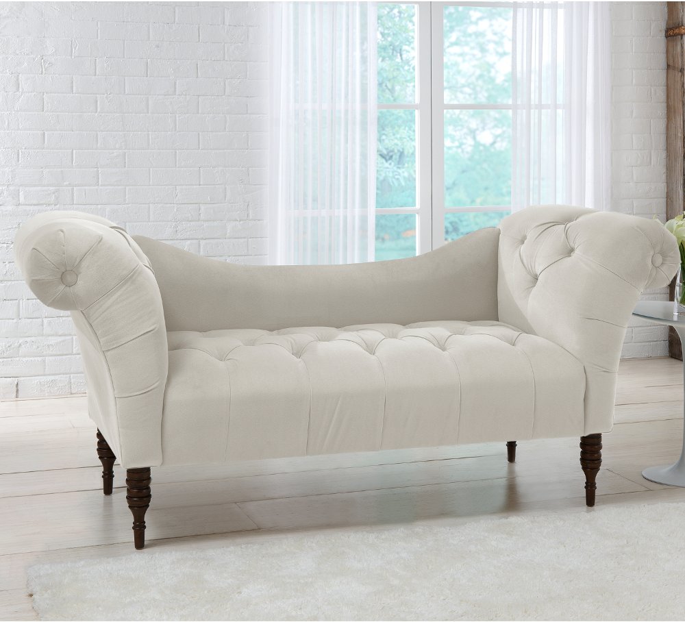 Edith Light Gray Velvet Tufted Lounge Chaise - Skyline Furniture