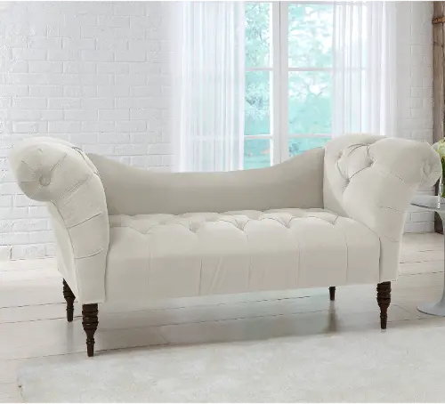 Edith Light Gray Velvet Tufted Lounge Chaise Skyline Furniture