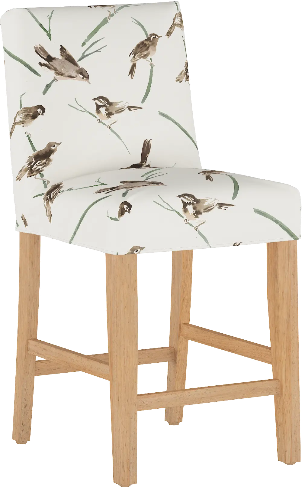 63-7SLNATADBCRGR Cream Slipcover Upholstered Counter Height Stool with Bird Motif - Jennifer-1