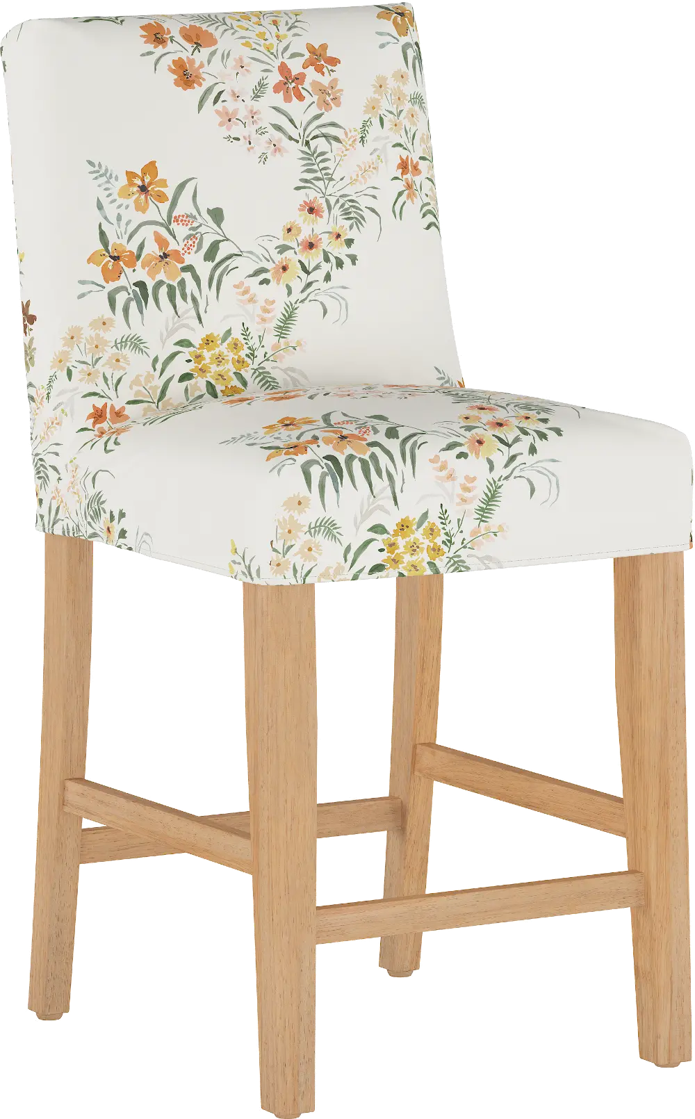 63-7SLNATLCFLHRV Cream Floral Slipcover Upholstered Counter Height Stool - Jennifer-1