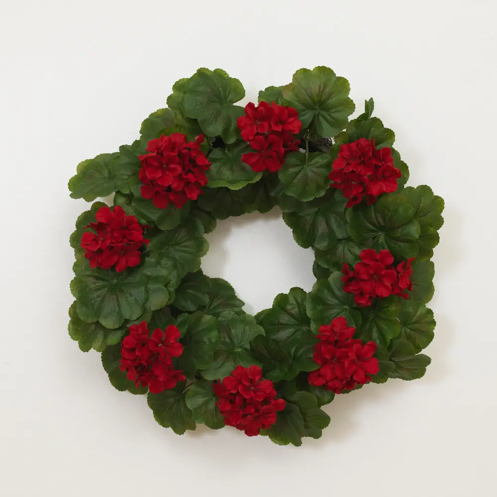 22 Inch Red Faux Geranium Wreath Arrangement-1
