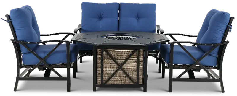 Denison 4 Piece Blue Patio Fire Pit Set