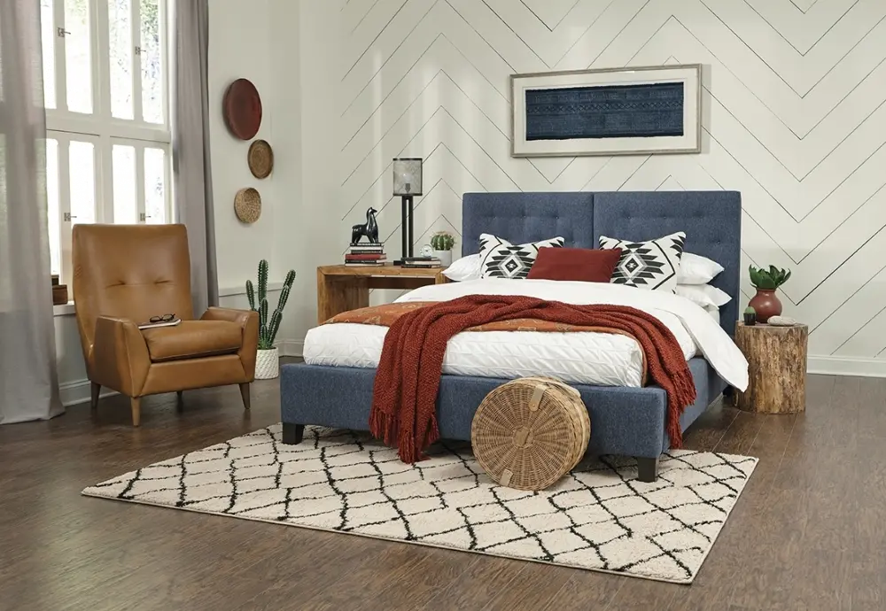 749/GYPSYBLUE/BED5/0 Contemporary Blue Queen Upholstered Bed - Landon-1