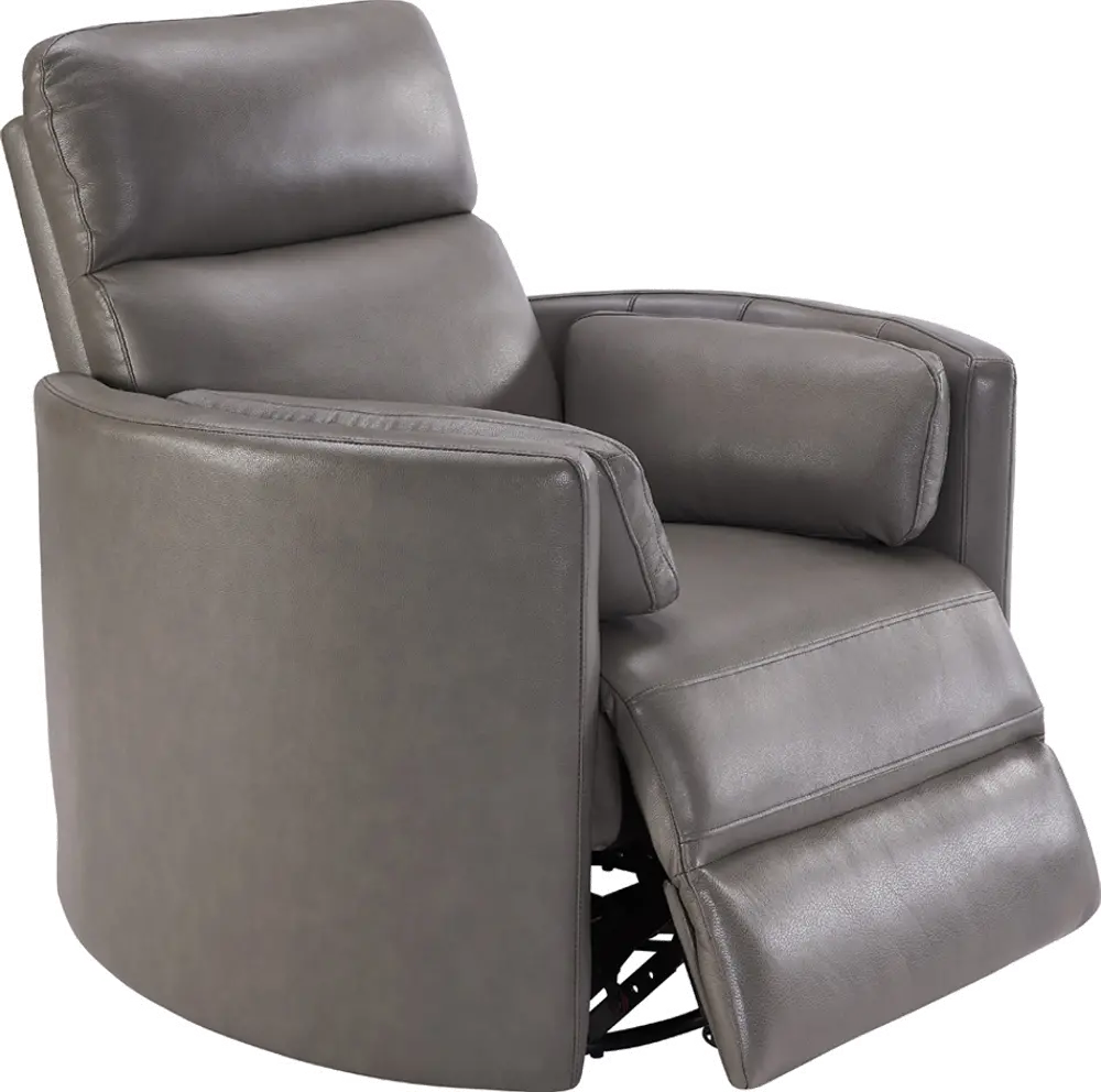 Heron Gray Leather-Match Power Glider Swivel Recliner - Mads-1
