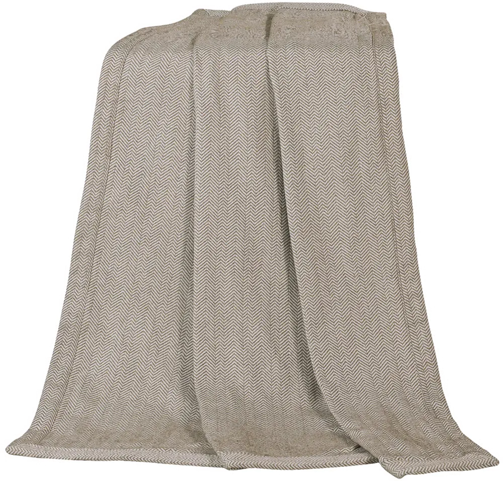 Taupe Throw Blanket with Herringbone Pattern-1