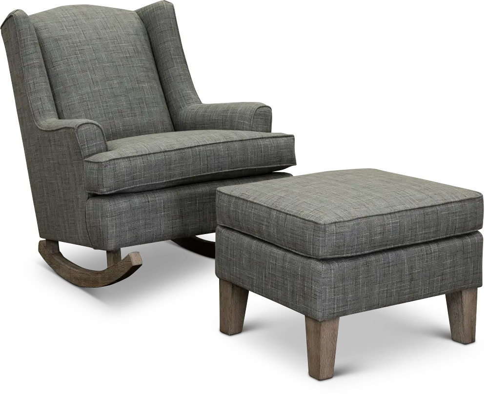 Plaid Gray 2 Piece Rocking Chair with Ottoman - Willow-1