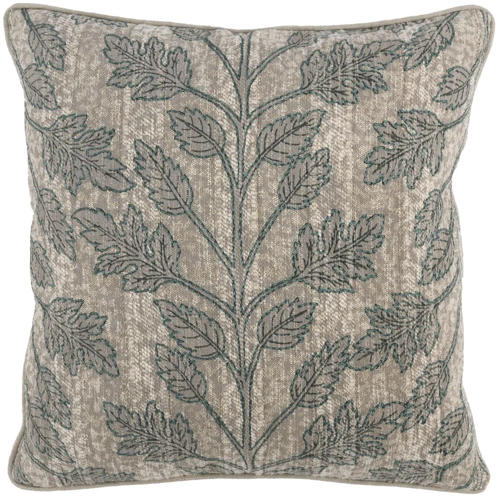 Natural and Green Embroidered Albur Bay Throw Pillow-1