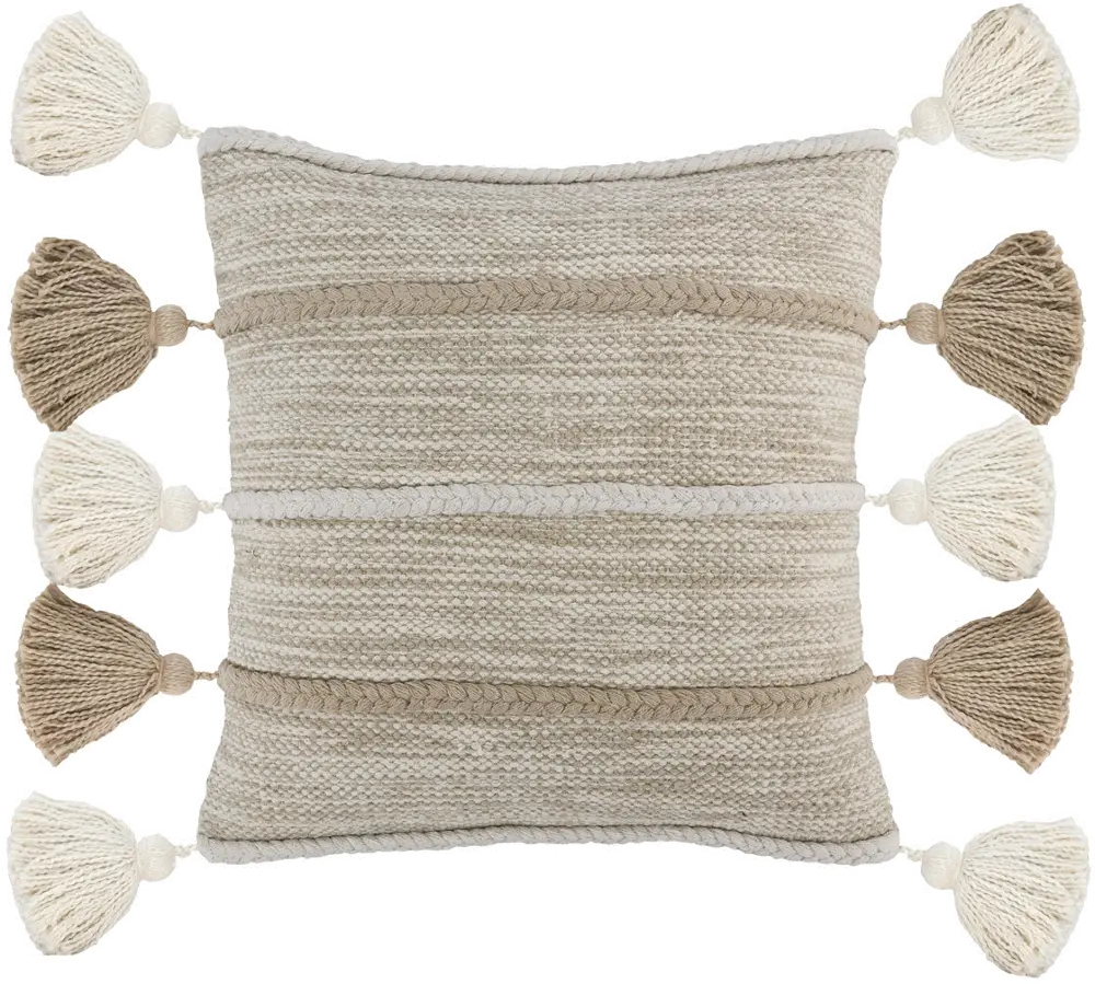 Natural and Ivory Elan Throw Pillow with Tassels-1