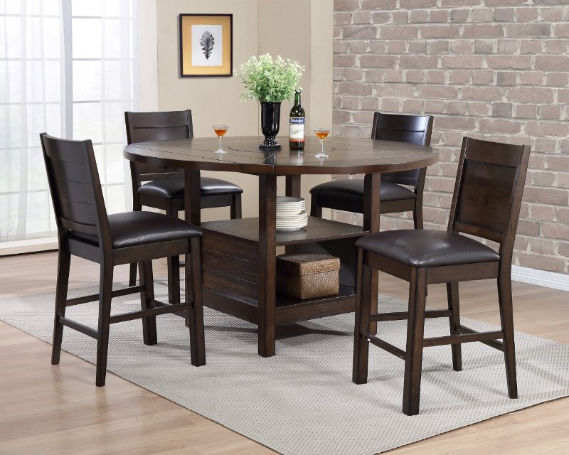 5 Piece Counter Height Dining Room Set, Rustic Counter Height Dining Table Set