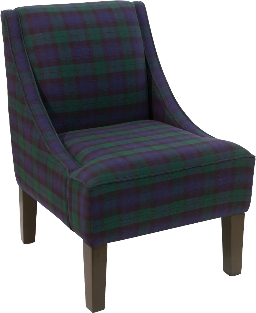 72-1BLCBLC Contemporary Blue, Green and Black Plaid Swoop Arm Chair-1