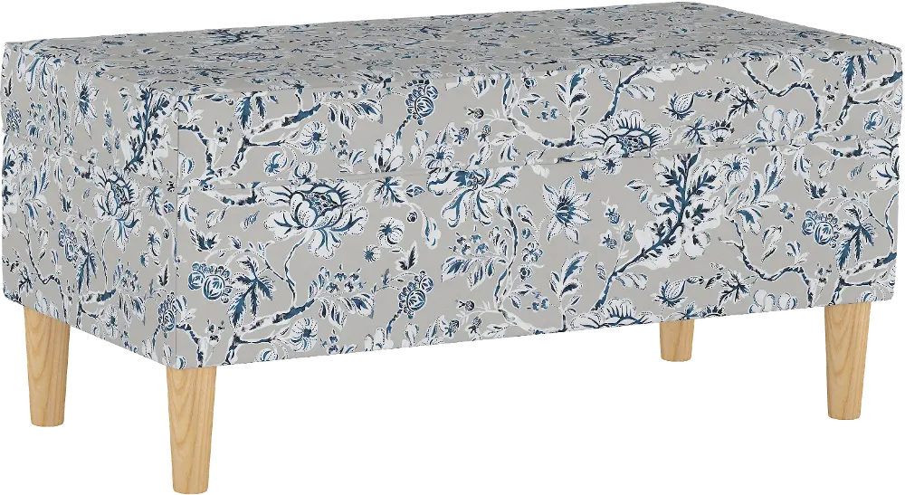 948NATINBLGRY Mid Century Gray Floral Print Storage Bench-1