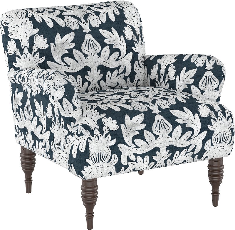 Contemporary Navy Fl Upholstered, Upholstered Accent Chair