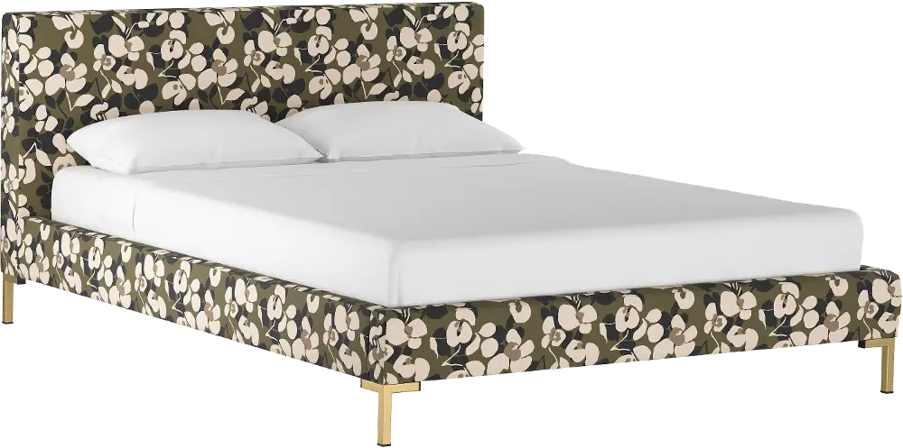 CBD1571YBCLBLFLCMOLGA Modern Camo Floral Full Upholstered Platform Bed-1