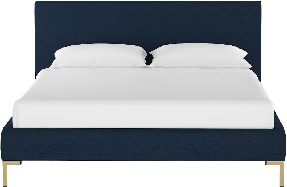 CBD1572YBLNNNV Modern Linen Navy Blue Queen Upholstered Platform Bed-1