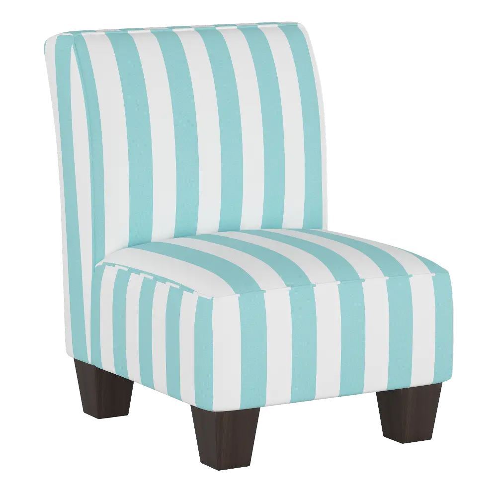 5705KCBSTRAQ Aqua Blue and White Striped Kid's Slipper Chair-1