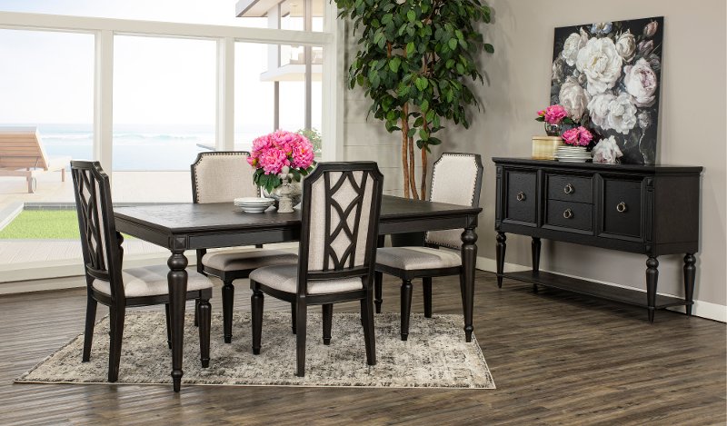Traditional Black 5 Piece Dining Room, Black Dining Room Table Set With Bench