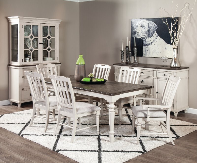 White Two Tone 7 Piece Dining Room Set, Farmhouse Dining Room Set