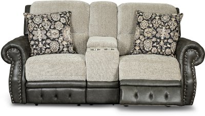 Traditional Gray Power Reclining Sofa Spirit Rc Willey Traditional Gray Power Reclining Sofa, Gray Leather Reclining Sofa With Nailhead Trim