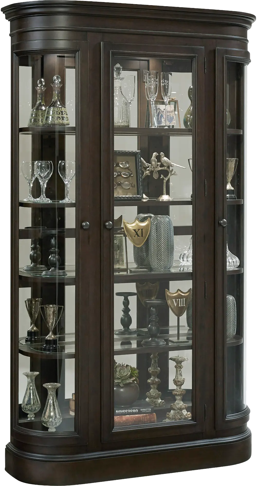 Traditional Dark Brown Curved Curio Cabinet - Gallery-1