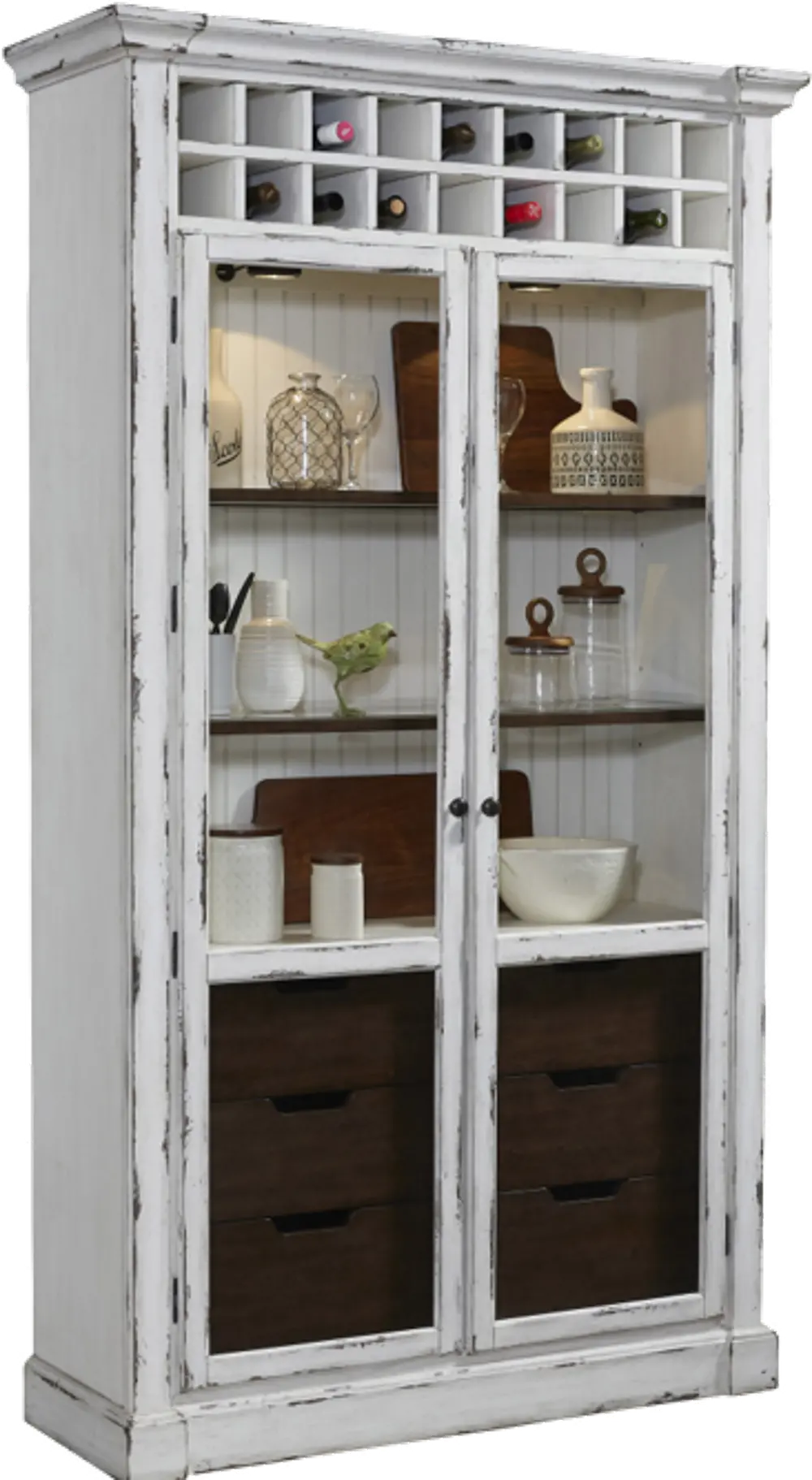 Farmhouse Distressed White and Brown Display Cabinet-1