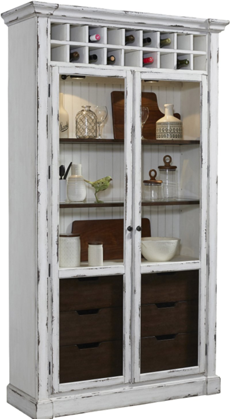 Farmhouse Distressed White And Brown, Distressed China Cabinet